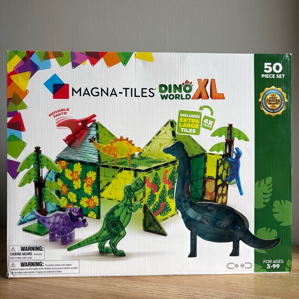 Magna-Tiles | Dino World XL 50-Piece Magnetic Construction Set Dinosaurs Toy